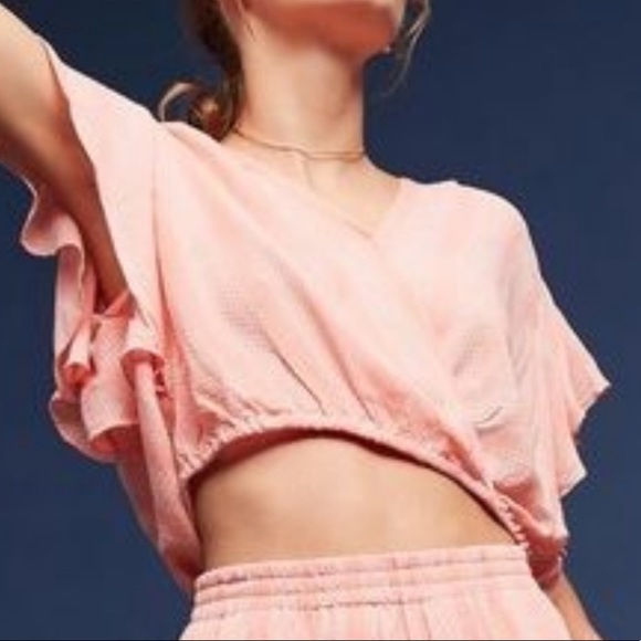Maeve Anthropologie Nell Wrap Top with flutter sleeves - Picture 3 of 7